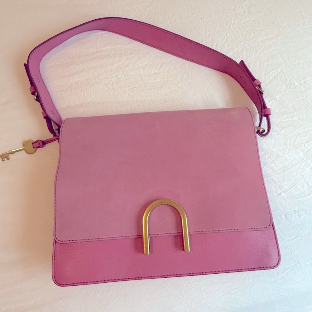 Fossil Pink Satchel with Gold Accent